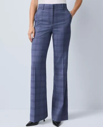 Ann Taylor Petite Pants|Petite Suits|The Petite Flare Trouser In Plaid Blue Plaid Multi