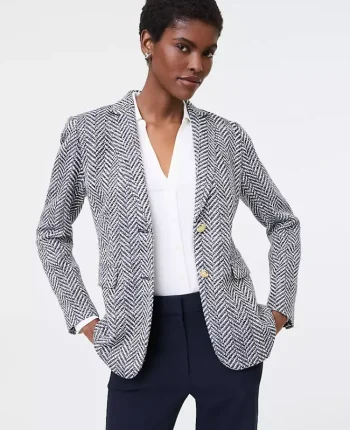 Ann Taylor Petite Jackets And Blazers|New Petite Styles|The Petite Greenwich Blazer In Herringbone Tweed Speckled Navy/White