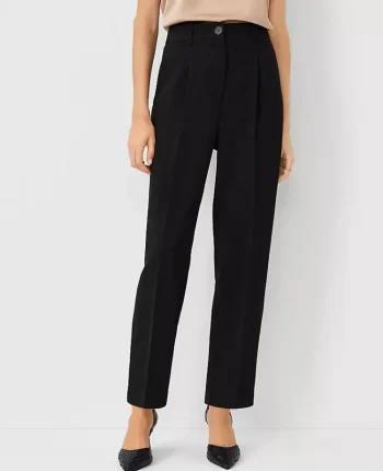 Ann Taylor Petite Pants|Petite Suits|The Petite High Rise Pleated Taper Pant In Fluid Crepe Black