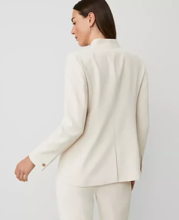 Ann Taylor Petite Jackets And Blazers|Petite Suits|The Petite Long Collarless Blazer In Fluid Crepe Ivory Whisper