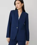 Ann Taylor Petite Jackets And Blazers|Petite Suits|The Petite Long Collarless Blazer In Fluid Crepe Pure Sapphire