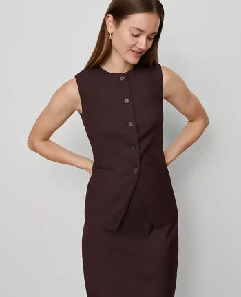 Ann Taylor Jackets And Blazers|Suits|The Petite Long Crew Neck Vest Classic Burgundy