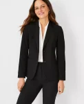 Ann Taylor Petite Jackets And Blazers|Petite Suits|The Petite Long Two Button Blazer In Seasonless Stretch Core Black