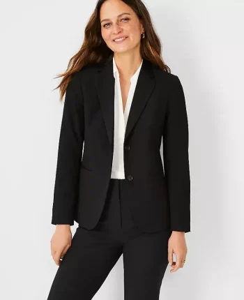 Ann Taylor Petite Jackets And Blazers|Petite Suits|The Petite Long Two Button Blazer In Seasonless Stretch Core Black