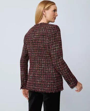 Ann Taylor Petite Jackets And Blazers|The Petite Long V-Neck Sequin Tweed Jacket Red/Black Multi
