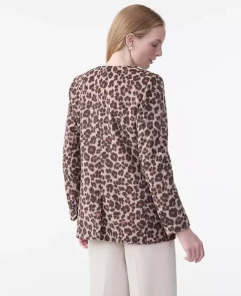 Ann Taylor Petite Jackets And Blazers|New Petite Styles|The Petite Longline Collarless Blazer In Animal Print Almond Croissant