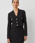 Ann Taylor Petite Jackets And Blazers|Petite Suits|The Petite Military Blazer Jacket In Fluid Crepe Black