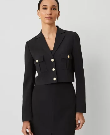 Ann Taylor Petite Jackets And Blazers|Petite Suits|The Petite Military Blazer Jacket In Fluid Crepe Black