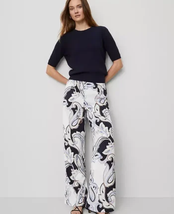 Ann Taylor Pants|Petite Pants|The Petite Modern Wide Leg Trouser In Paisley Satin Night Sky