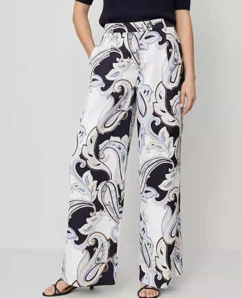 Ann Taylor Pants|Petite Pants|The Petite Modern Wide Leg Trouser In Paisley Satin Night Sky