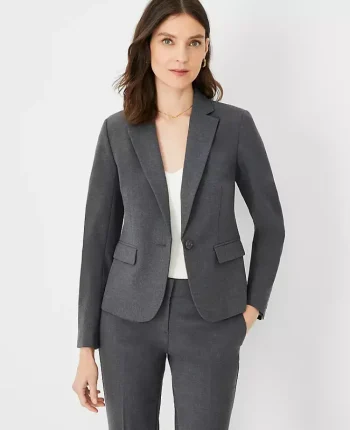 Ann Taylor Petite Jackets And Blazers|Petite Suits|The Petite Notched One Button Blazer In Seasonless Stretch Modern Charcoal