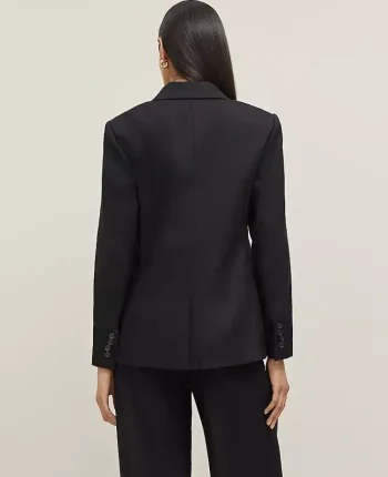 Ann Taylor Petite Jackets And Blazers|The Petite Notched Two Button Fitted Blazer In Linen Blend Black