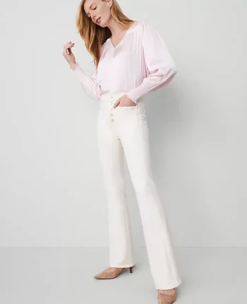Ann Taylor Petite Jeans|The Petite Patch Pocket Flare Jean Ivory