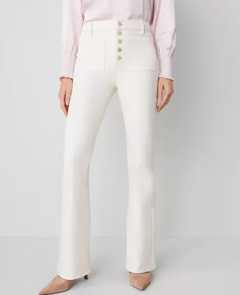 Ann Taylor Petite Jeans|The Petite Patch Pocket Flare Jean Ivory