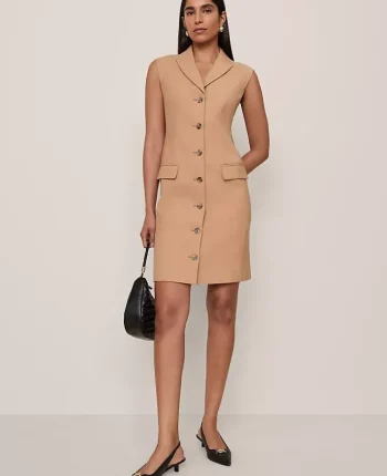 Ann Taylor Petite Dresses|Petite Suits|The Petite Peak Lapel Blazer Dress Sesame
