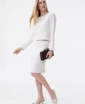 Ann Taylor Petite Skirts|Petite Suits|The Petite Pocket Midi Skirt In Fluid Crepe Ivory Whisper
