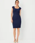 Ann Taylor Petite Dresses|Petite Suits|The Petite Scoop Neck Sheath Dress In Bi-Stretch - Curvy Fit Pure Sapphire