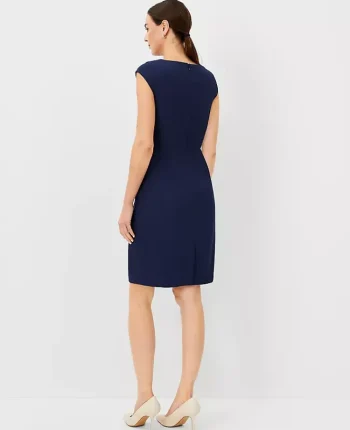 Ann Taylor Petite Dresses|Petite Suits|The Petite Scoop Neck Sheath Dress In Bi-Stretch - Curvy Fit Pure Sapphire