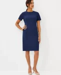Ann Taylor Petite Dresses|Petite Suits|The Petite Short Sleeve Sheath Dress In Bi-Stretch Pure Sapphire