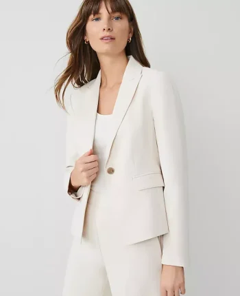Ann Taylor Petite Jackets And Blazers|Petite Suits|The Petite Shorter One Button Blazer In Fluid Crepe Ivory Whisper