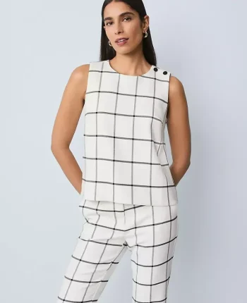 Ann Taylor Tops And Blouses|The Petite Shoulder Button Top In Windowpane Winter White