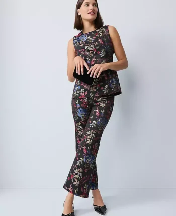 Ann Taylor Pants|Petite Pants|The Petite Side-Zip Flare Pant In Floral Jacquard Iconic Red