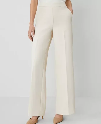 Ann Taylor Petite Pants|Petite Suits|The Petite Side Zip Wide Leg Pant In Fluid Crepe Ivory Whisper