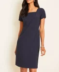 Ann Taylor Petite Suits|The Petite Square Neck Sheath Dress In Seasonless Stretch Perfect Navy