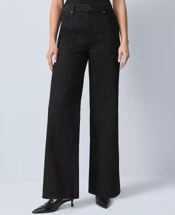 Ann Taylor Jeans|Petite Jeans|The Petite Wide-Leg Jean In Animal Print Black