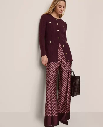 Ann Taylor Pants|Petite Pants|The Petite Wide Leg Pant In Satin Geo Print Poised Plum