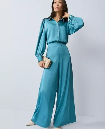 Ann Taylor Pants|The Statement Palazzo Pant In Satin Moroccan Turquoise