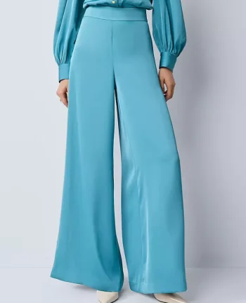Ann Taylor Pants|The Statement Palazzo Pant In Satin Moroccan Turquoise