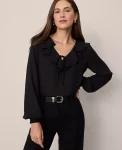 Ann Taylor Tops And Blouses|Tie Neck Ruffle Blouse Black