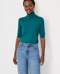 Ann Taylor Sweaters|All Sweaters|Turtleneck Elbow Sleeve Sweater Tee Green Marais