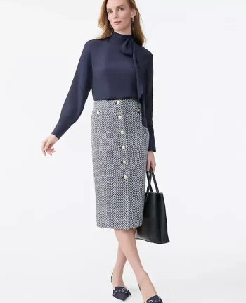 Ann Taylor Skirts|Tweed Button Front Pencil Skirt Speckled Navy/White