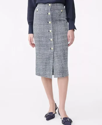 Ann Taylor Skirts|Tweed Button Front Pencil Skirt Speckled Navy/White