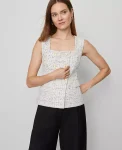 Ann Taylor Jackets And Blazers|Tweed Square Neck Vest Charcoal/White Combo