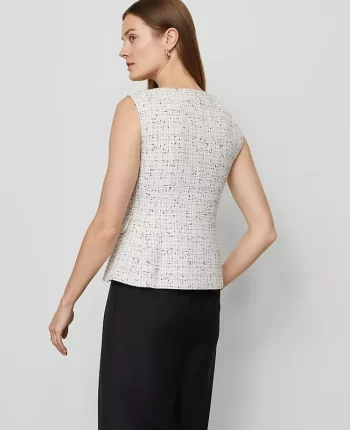 Ann Taylor Jackets And Blazers|Tweed Square Neck Vest Charcoal/White Combo