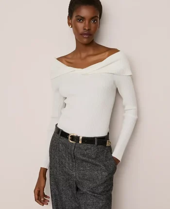 Ann Taylor Sweaters|All Sweaters|Twisted Off-The-Shoulder Sweater Winter White