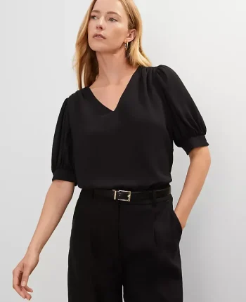 Ann Taylor Tops And Blouses|V-Neck Popover Black