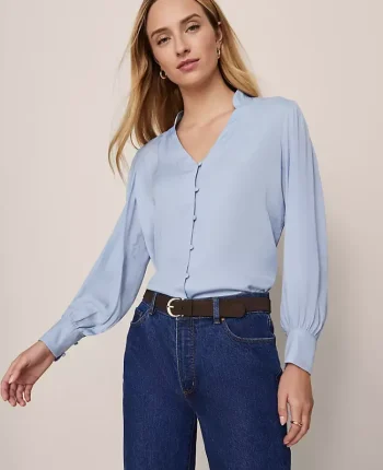 Ann Taylor Tops And Blouses|V-Neck Popover Placid Blue