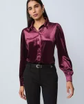 Ann Taylor Tops And Blouses|Velvet Button Down Shirt Poised Plum