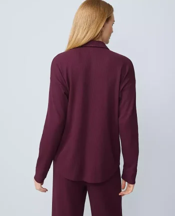 Ann Taylor Sweaters|All Sweaters|Waffle Button Down Lounge Top Poised Plum