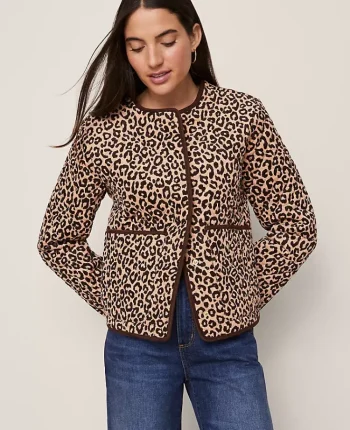 Ann Taylor Jackets And Blazers|Weekend Collection Animal Print Quilted Jacket Cafe Au Lait