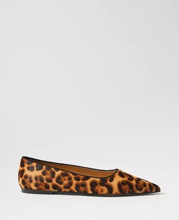 Ann Taylor Weekend Shoes|Weekend Shoes|Weekend Collection Animal Print Haircalf Pointy Toe Ballet Flat Brown Multi