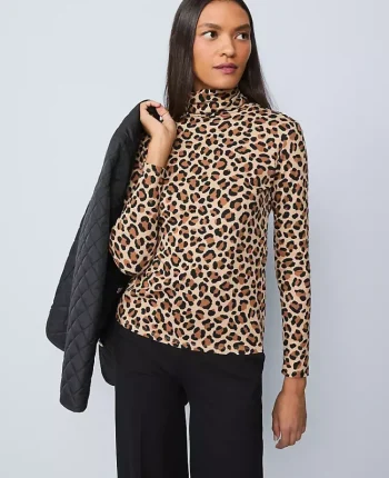 Ann Taylor Tops And Blouses|Weekend Tops|Weekend Collection Animal Print Turtleneck Top Cafe Au Lait