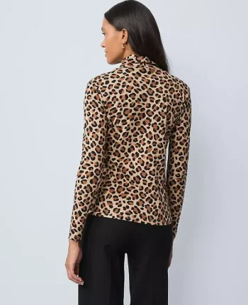 Ann Taylor Tops And Blouses|Weekend Tops|Weekend Collection Animal Print Turtleneck Top Cafe Au Lait
