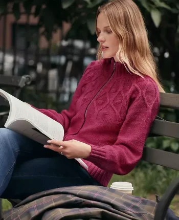 Ann Taylor Sweaters|All Sweaters|Weekend Collection Cable Bomber Sweater Jacket Strawberry Shortcake