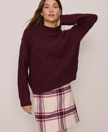 Ann Taylor Weekend Sweaters|Weekend Sweaters|Weekend Collection Cable Sweater Poised Plum