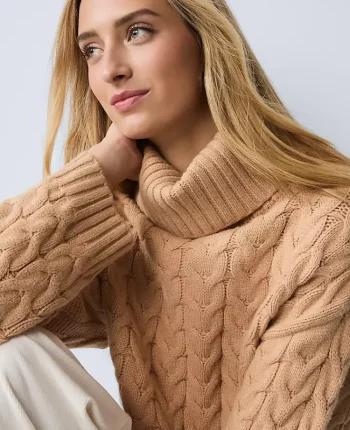 Ann Taylor Sweaters|All Sweaters|Weekend Collection Cable Turtleneck Sweater Cafe Au Lait